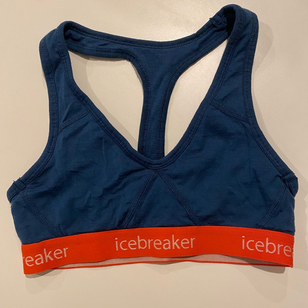 Icebreaker Merino Blue and Coral Racerback Sports Bra
